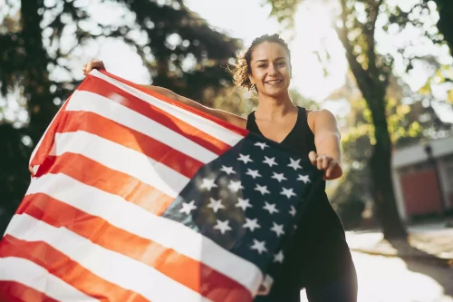 woman with US flag