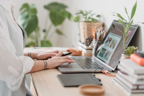 woman sitting at desk